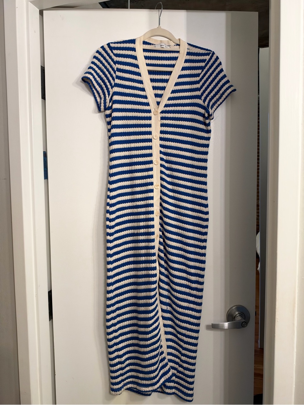 Mango Blue and Cream Striped Knit Sweater